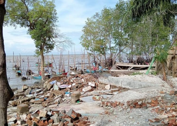 Rusaknya Ekosistem Mangrove Akibat Gelombang Besar di Kawasan 1800 Konservasi Mangrove, Kecamatan Pantai Labu, Kabupaten Deli Serdang
