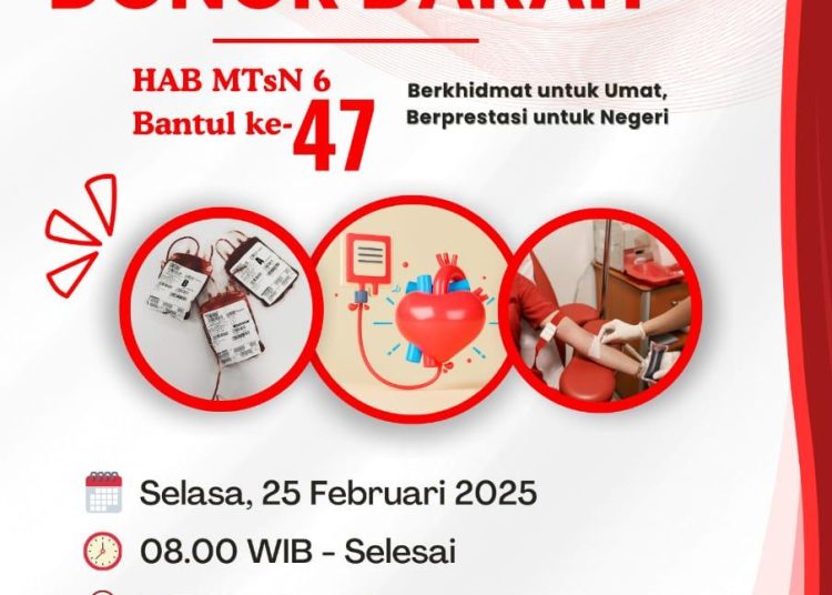 Semarakkan Harlah ke-47 MTsN 6 Bantul Agendakan Aksi Donor Darah